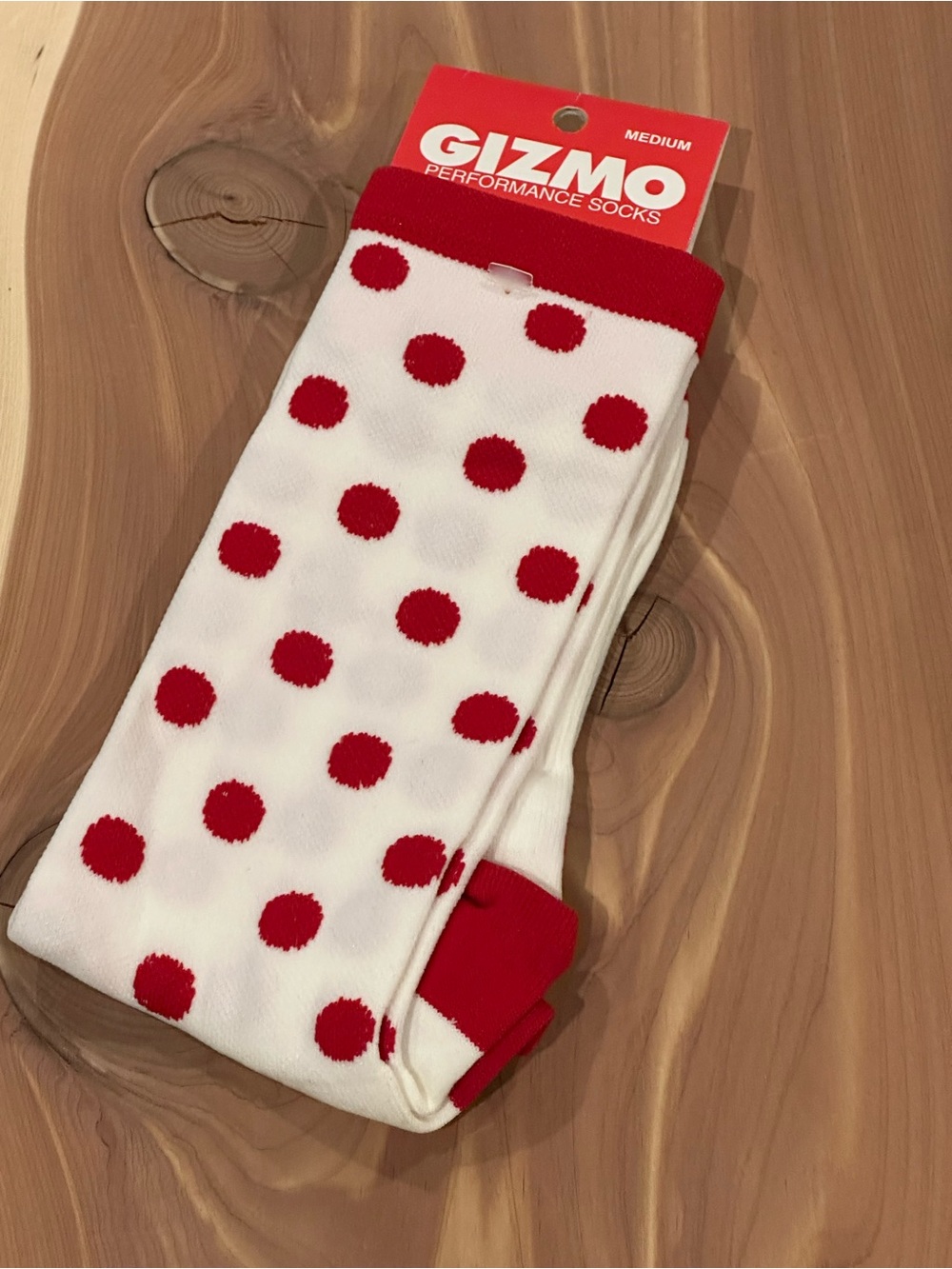 Bicycling “King of the Mountain” White & Red Polka Dot Performance Socks, Size M